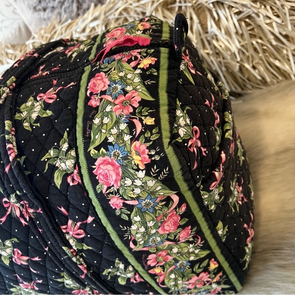 VERA BRADLEY New Hope 2004 Large Duffle Bag Zip Top Black Pink Floral Bows Y2K - Picture 3 of 14